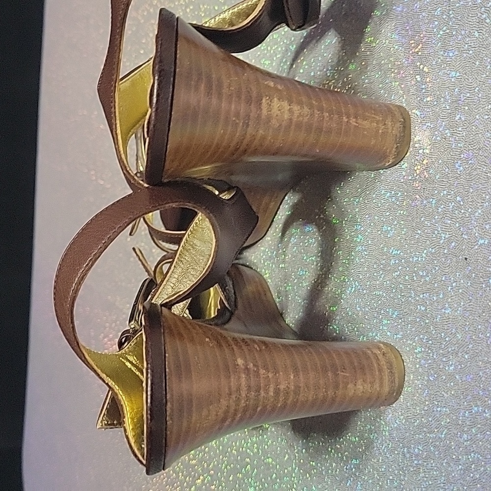 Y2k Vintage Juicy Couture Brown Leather Peep Toe Wedge Sandal SZ:9.5 - Picture 6 of 9